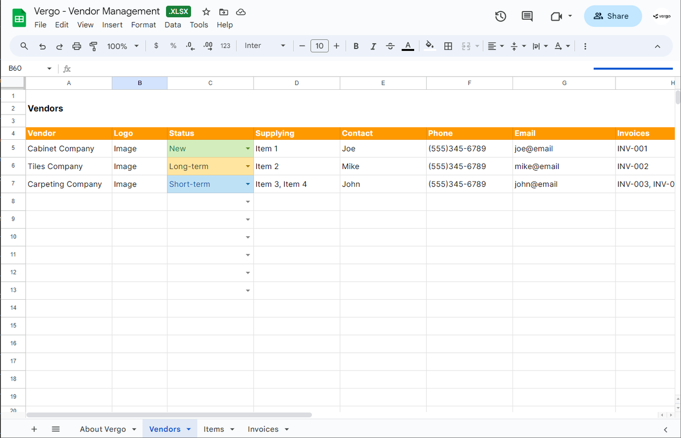 Vergo AI Free Construction Vendor Management Template